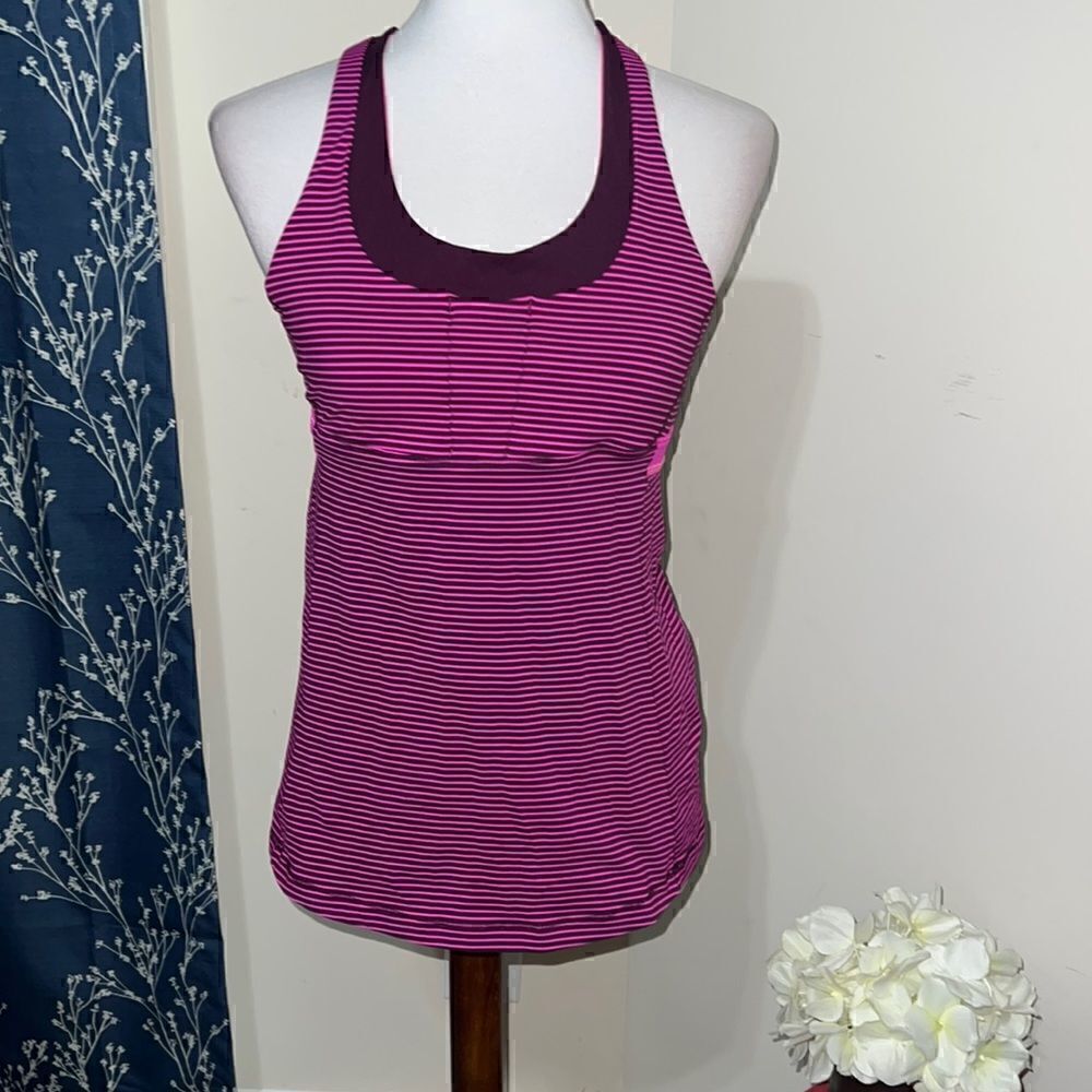 Lululemon Stuff Your Bra Tank II Raspberry Thick Straps Built-In Bra Stripes